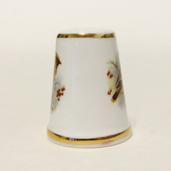 Marlborough Thimble Vintage Bird Porcelain England Yellow Brown Gold Trim - Picture 4 of 6